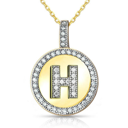 Sterling Silver Gold Plated Circle "H" Pendant with Chain ,