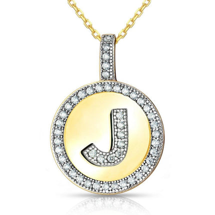 Sterling Silver Gold Plated Circle "J" Pendant with Chain ,