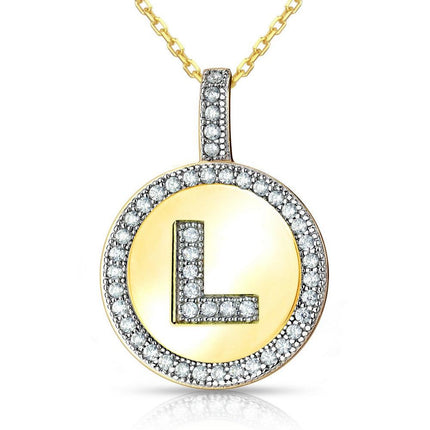 Sterling Silver Gold Plated Circle "L" Pendant with Chain ,