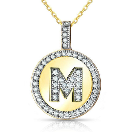 Sterling Silver Gold Plated Circle "M" Pendant with Chain ,