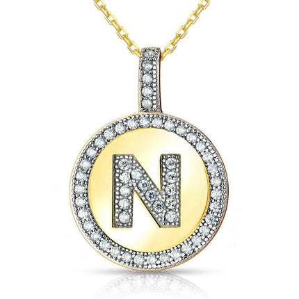 Sterling Silver Gold Plated Circle "N" Pendant with Chain ,
