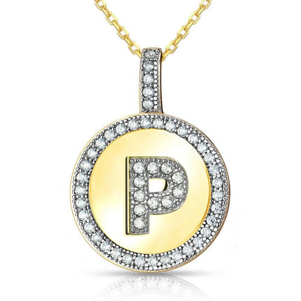 Sterling Silver Gold Plated Circle "P" Pendant with Chain ,