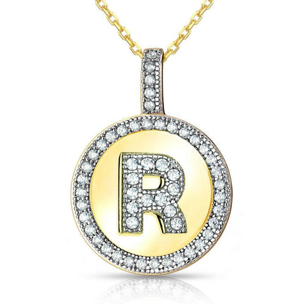 Sterling Silver Gold Plated Circle "R" Pendant with Chain ,