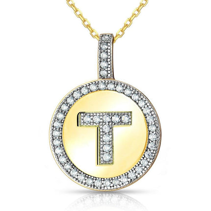 Sterling Silver Gold Plated Circle "T" Pendant with Chain ,
