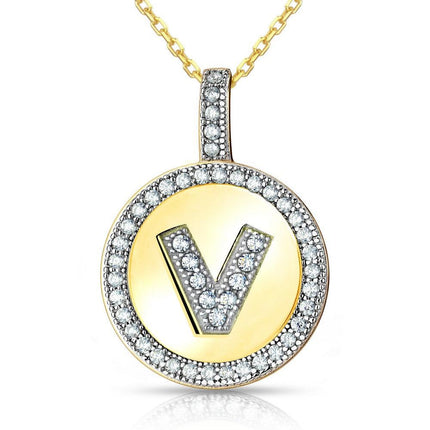 Sterling Silver Gold Plated Circle "V" Pendant with Chain ,