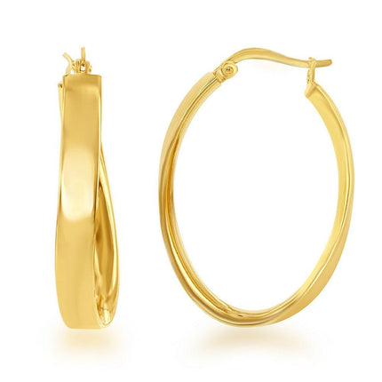 Sterling Silver Gold Plated Curved Oval Hoop Earrings ,