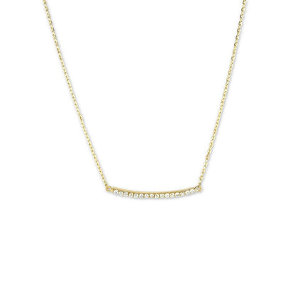 Sterling Silver Gold Plated CZ Curved Bar Necklace ,