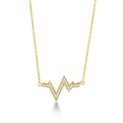 Sterling Silver Gold Plated CZ Heartbeat Necklace ,