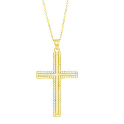 Sterling Silver Gold Plated CZ Outline Cross Pendant ,