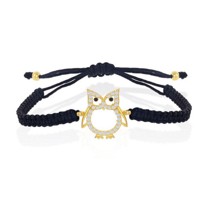 Sterling Silver Gold Plated CZ Owl Macrame Bracelet ,