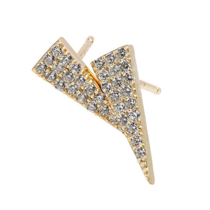 Sterling Silver Gold Plated CZ Triangle Stud Earrings ,