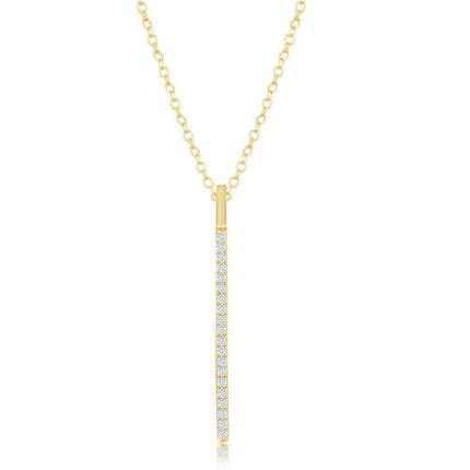 Sterling Silver Gold Plated CZ Vertical Bar Necklace ,