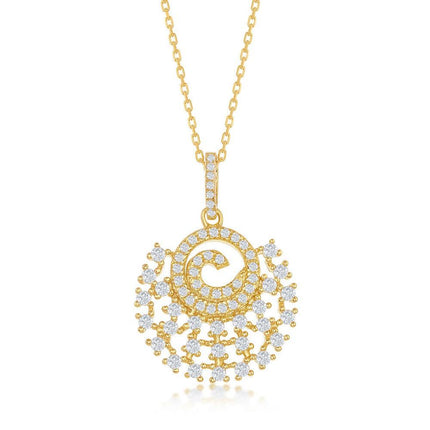 Sterling Silver Gold Plated Designed CZ Circle Pendant ,