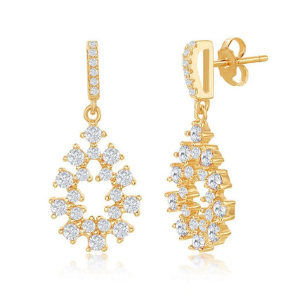 Sterling Silver Gold Plated Designed CZ Oval Earrings ,