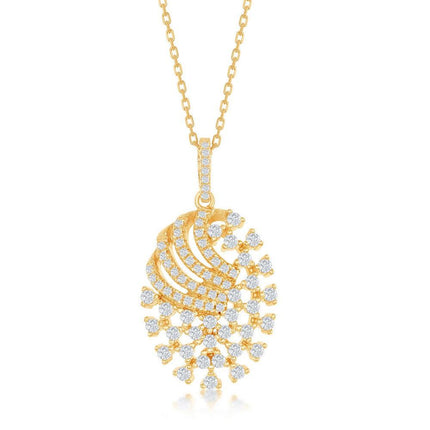 Sterling Silver Gold Plated Designed CZ Oval Pendant ,