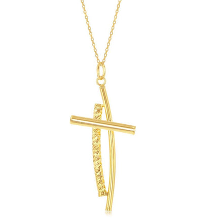 Sterling Silver Gold Plated Diamond Cut Double Cross Pendant ,