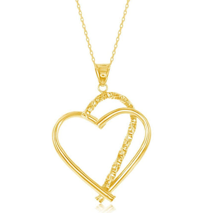 Sterling Silver Gold Plated Diamond-Cut Heart Pendant ,