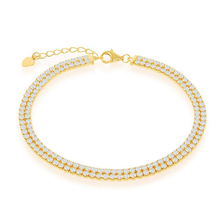 Sterling Silver Gold Plated Double Row CZ Tennis Bracelet, 6.5" ,