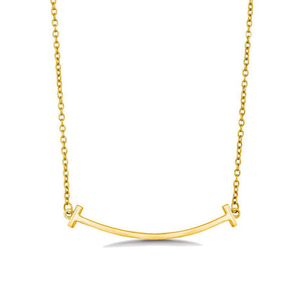Sterling Silver Gold Plated Double T Curved Bar Necklace ,