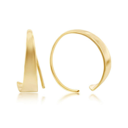 Sterling Silver Gold Plated Flat Bar Half Hoop Earrings ,