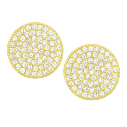 Sterling Silver Gold Plated Flat Micro Pave Stud Earrings ,
