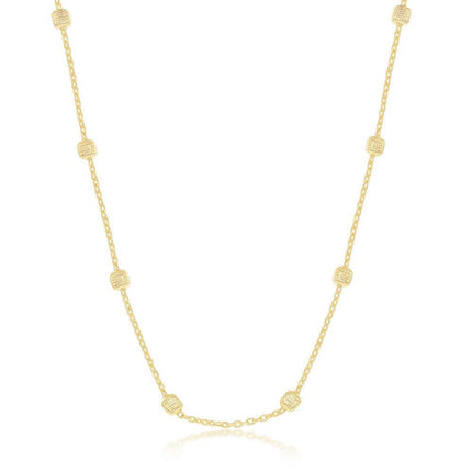 Sterling Silver Gold Plated Grid Square Beaded Chain, 18" ,