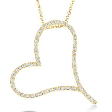 Sterling Silver Gold Plated Large Micro Pave Heart Necklace ,