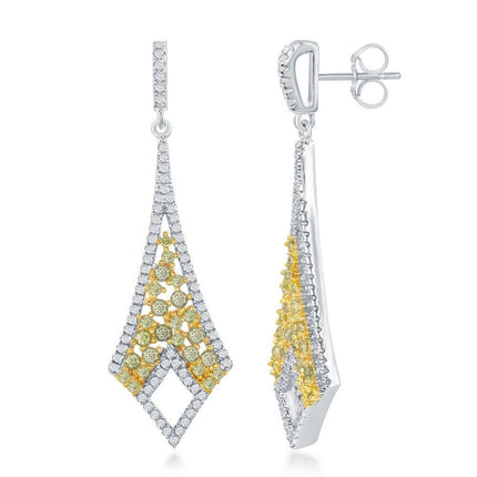 Sterling Silver Gold Plated Long Yellow CZ Earrings ,