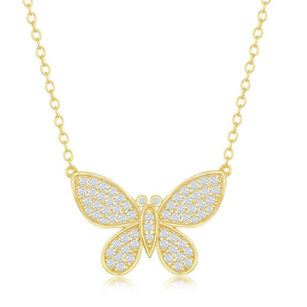 Sterling Silver Gold Plated Micro Pave Butterfly Necklace ,