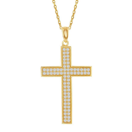 Sterling Silver Gold Plated Micro Pave CZ Cross Pendant ,