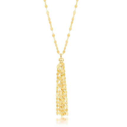 Sterling Silver Gold Plated Mirror Chain with Tassel Necklace ,