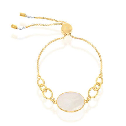 Sterling Silver Gold Plated Oval MOP Adjustable Bolo Bracelet ,