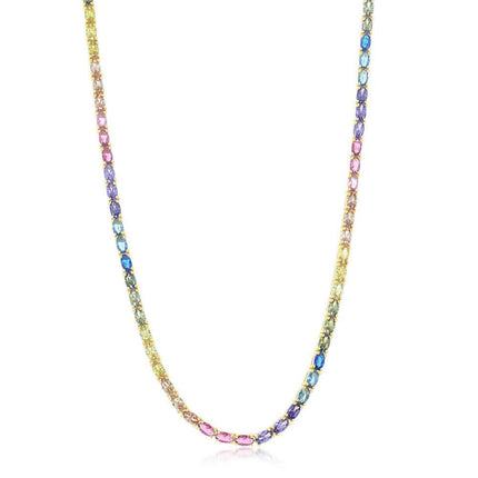 Sterling Silver Gold Plated Oval Rainbow CZ Necklace ,