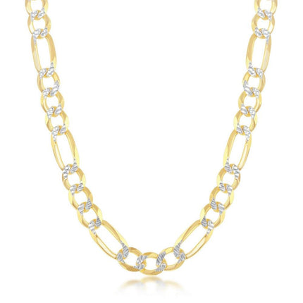 Sterling Silver Gold Plated Pave 7mm Figaro Chain, 22" ,