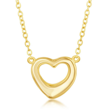 Sterling Silver Gold Plated Puffed Open Heart Necklace ,