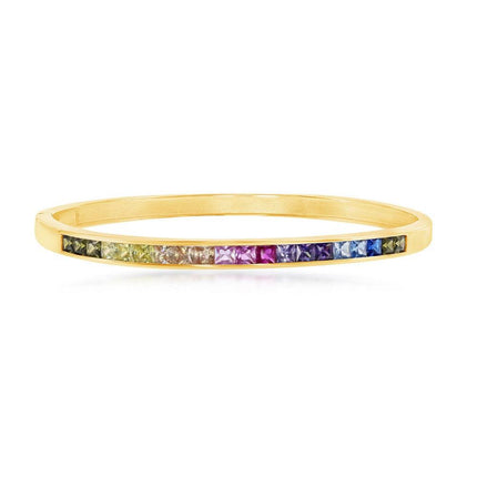 Sterling Silver Gold Plated Rainbow CZ Channel Set Bangle ,
