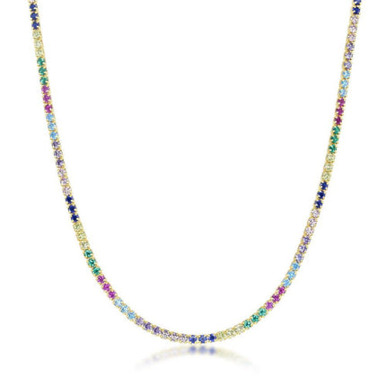 Sterling Silver Gold Plated Rainbow CZ Choker Necklace ,