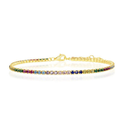 Sterling Silver Gold Plated Rainbow CZ Tennis Bracelet, 6.5" ,