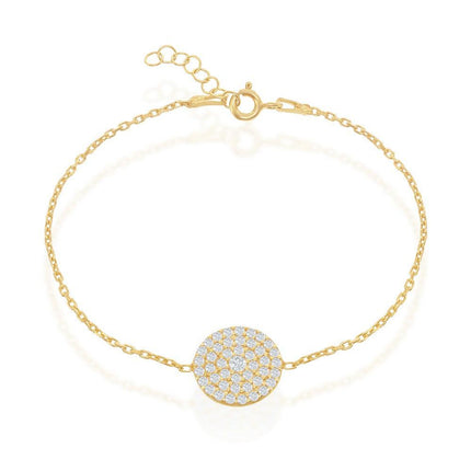 Sterling Silver Gold Plated Round CZ Disc Bracelet, 6" ,