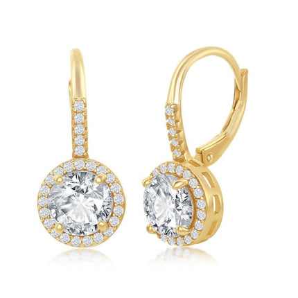 Sterling Silver Gold Plated Round CZ Halo Earrings ,