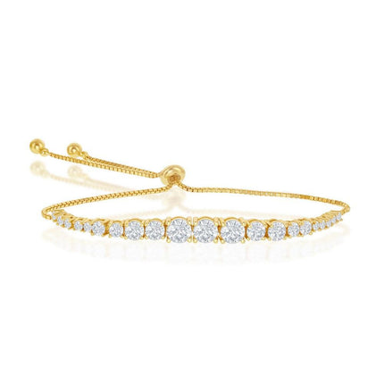 Sterling Silver Gold Plated Round Graduating CZ Bolo Bracelet ,