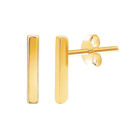 Sterling Silver Gold Plated Small Thin Bar Stud Earrings ,