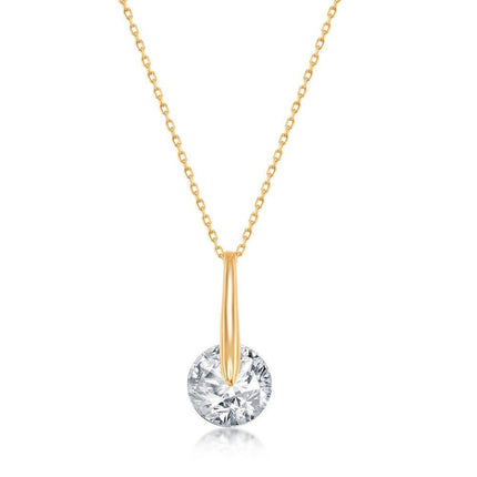 Sterling Silver Gold Plated Spinning Round CZ Necklace ,