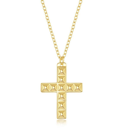 Sterling Silver Gold Plated Studded Cross Necklace ,