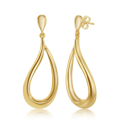 Sterling Silver Gold Plated Teardrop Dangling Earrings ,