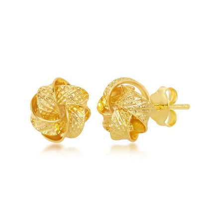 Sterling Silver Gold Plated Textured Love Knot Stud Earrings ,