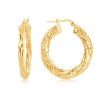 Sterling Silver Gold Plated Twisted Designed Hoop Earrings ,