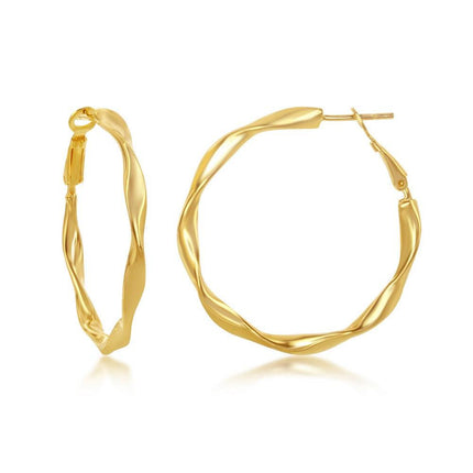 Sterling Silver Gold Plated Twisted Hoop Earrings ,