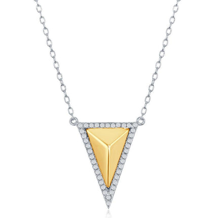 Sterling Silver Gold Pyramid Style CZ Necklace ,
