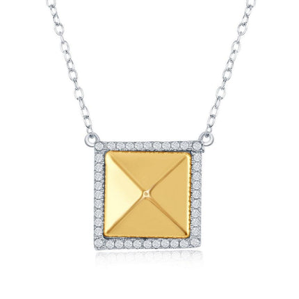 Sterling Silver Gold Pyramid Style Square Necklace ,